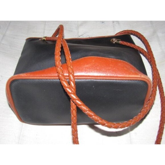 Bottega Veneta Vintage Black Satchel Coated Canvas And Brown Braid - Picture 2 of 12